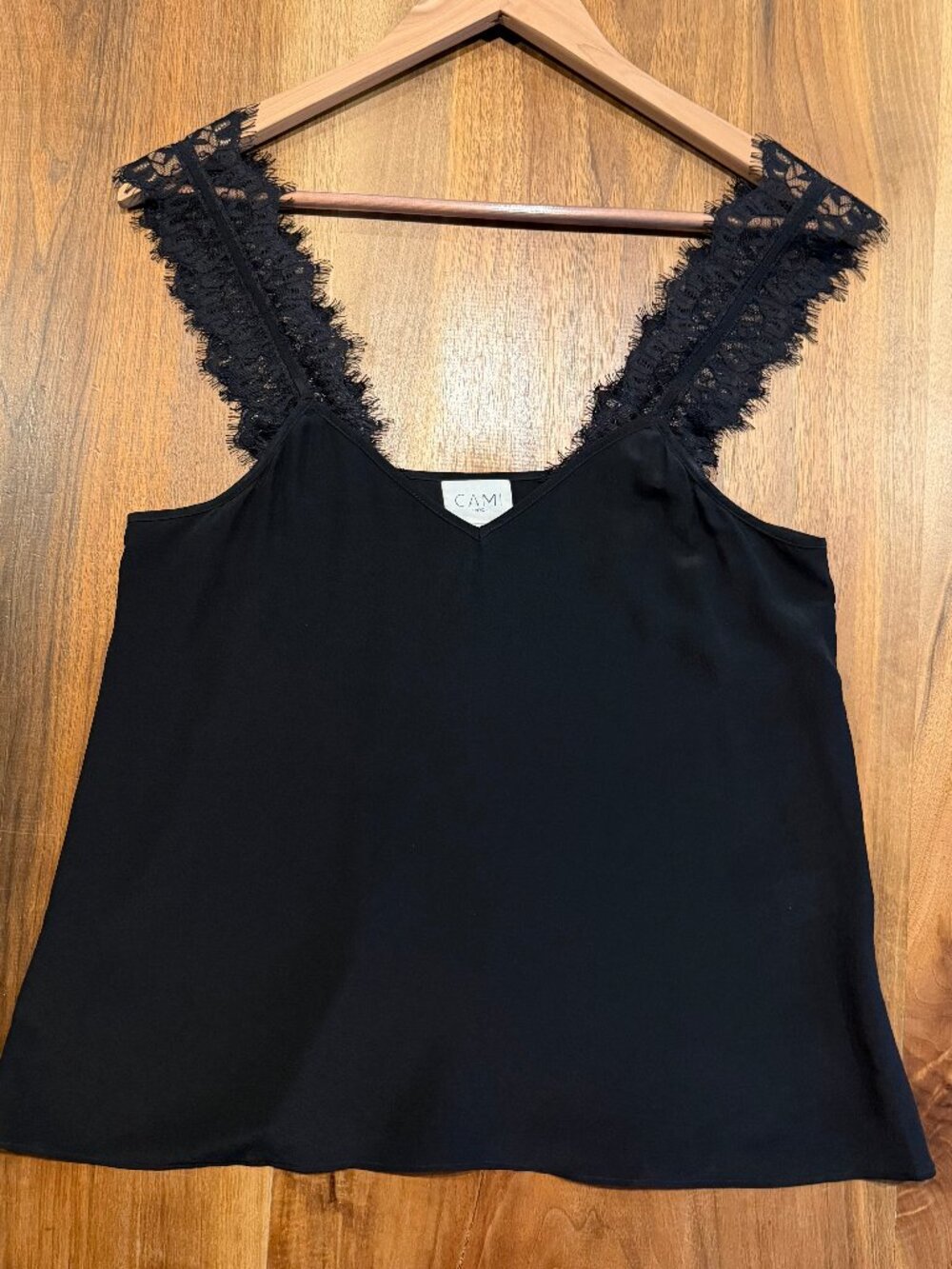Cami NYC black silk lace strap camisole